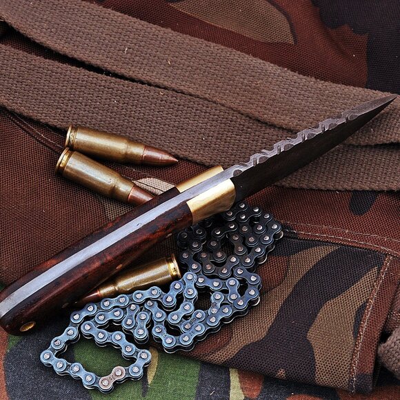 Damascus Kitchen Handmade Knife with Rain Drop Pattern & Rose wood Handle NEW - Picture 3 of 4